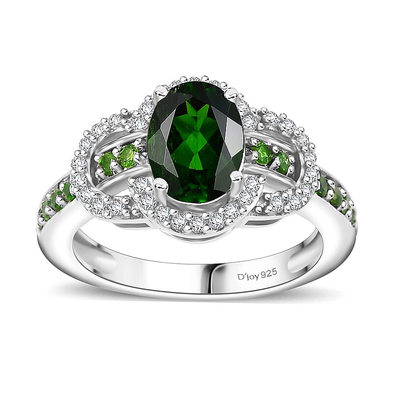 Chrome Diopside and White Zircon 2.00 ctw Ring in Rhodium Over Sterling Silver (Size 10.0)