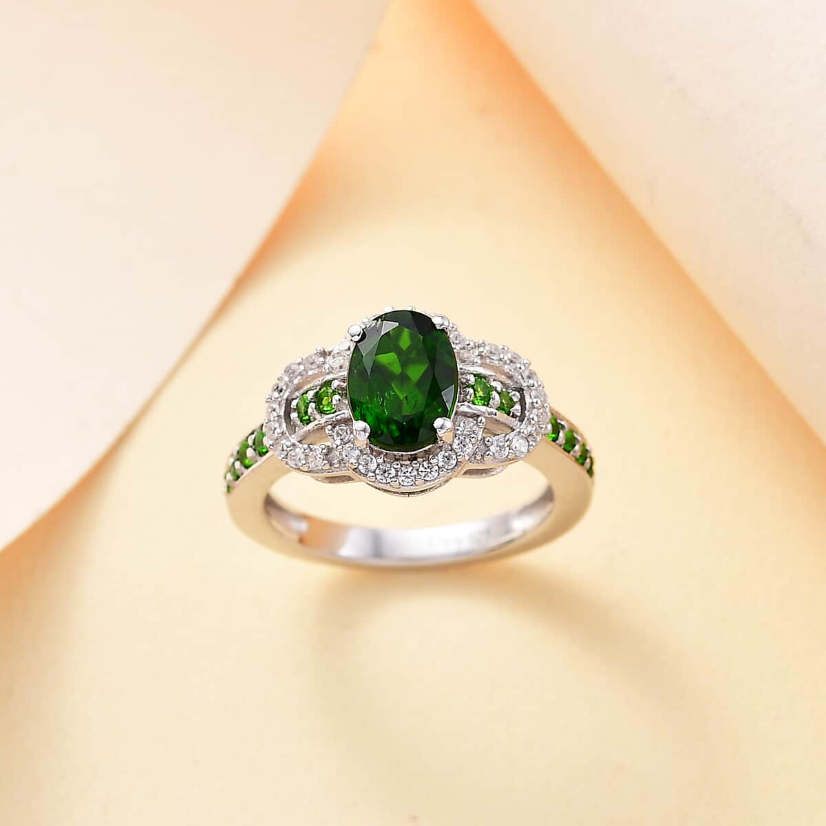 Chrome Diopside and White Zircon 2.00 ctw Ring in Rhodium Over Sterling Silver (Size 10.0) image number 1