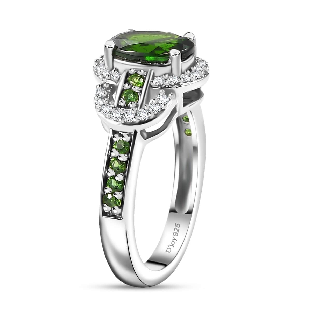 Chrome Diopside and White Zircon 2.00 ctw Ring in Rhodium Over Sterling Silver (Size 10.0) image number 3