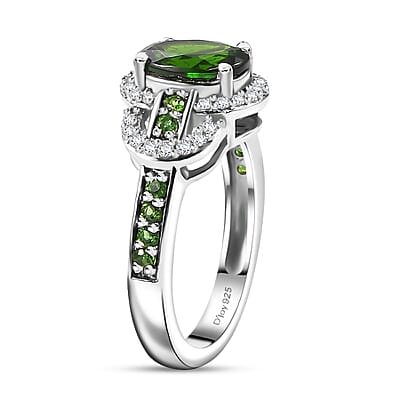 Chrome Diopside and White Zircon 2.00 ctw Ring in Rhodium Over Sterling Silver (Size 10.0)