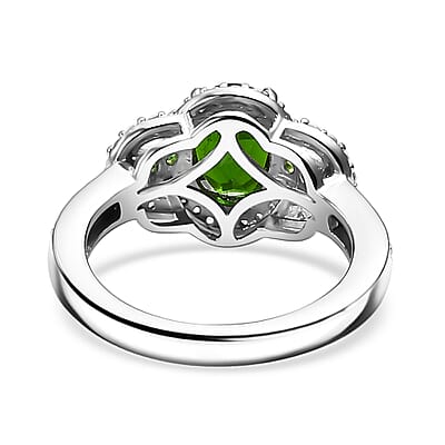 Chrome Diopside and White Zircon 2.00 ctw Ring in Rhodium Over Sterling Silver (Size 10.0)