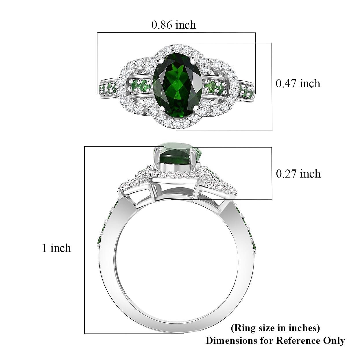 Chrome Diopside and White Zircon 2.00 ctw Ring in Rhodium Over Sterling Silver (Size 10.0)
