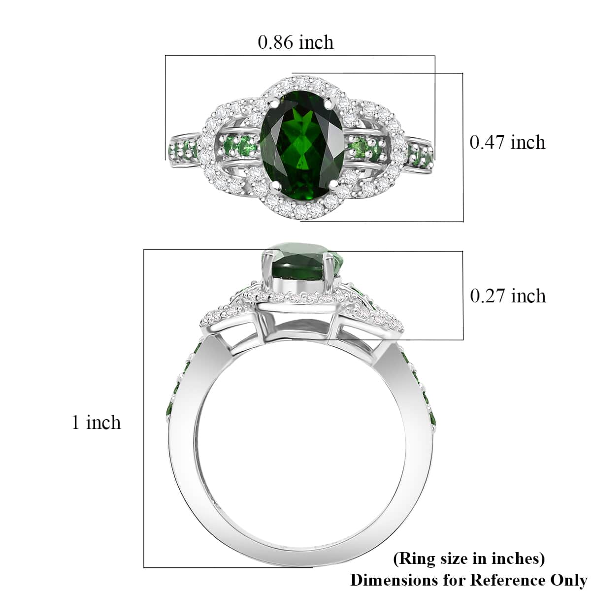 Chrome Diopside and White Zircon 2.00 ctw Ring in Rhodium Over Sterling Silver (Size 10.0) image number 5