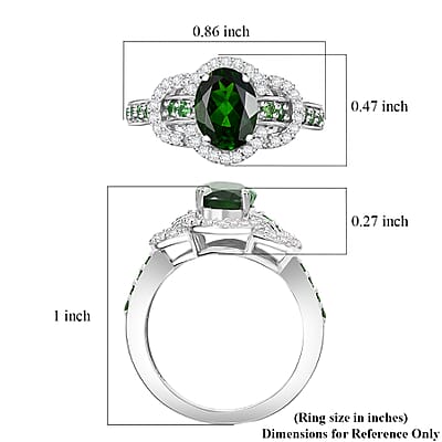 Chrome Diopside and White Zircon 2.00 ctw Ring in Rhodium Over Sterling Silver (Size 10.0)