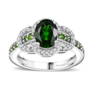 Chrome Diopside and White Zircon 2.00 ctw Ring in Rhodium Over Sterling Silver (Size 5.0)