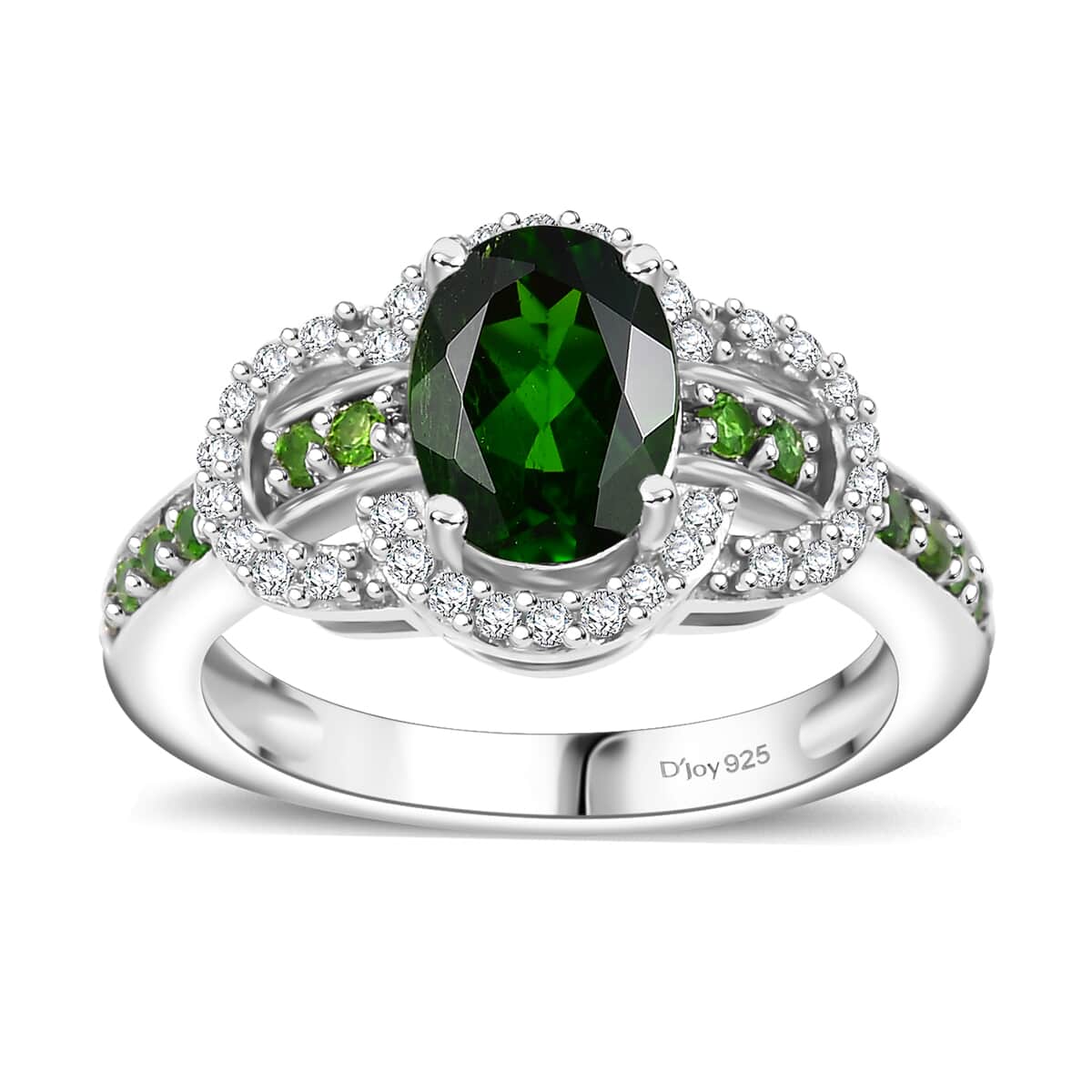 Round diopside popular with white zircon on sterling silver ring