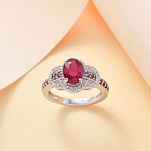 Niassa Ruby (FF) and Multi Gemstone 2.50 ctw Ring in Rhodium Over Sterling Silver (Size 6.0)