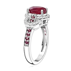 Niassa Ruby (FF) and Multi Gemstone 2.50 ctw Ring in Rhodium Over Sterling Silver (Size 6.0)