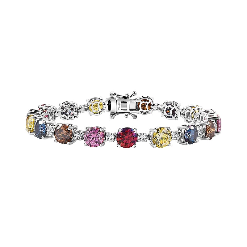 D'Joy Colors of Moissanite 17.00 ctw Rainbow Radiance Bracelet in Rhodium Over Sterling Silver (6.50 In)