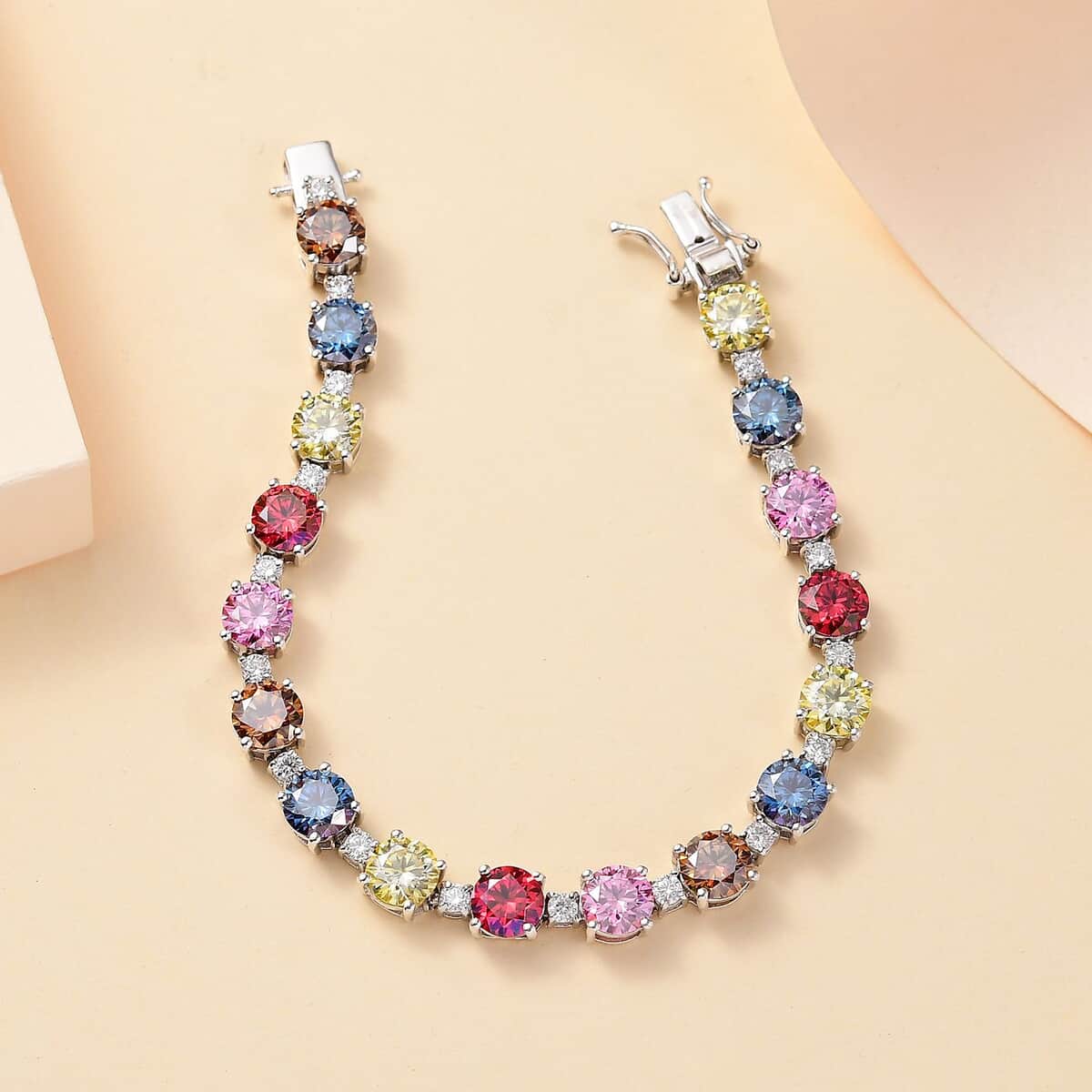 Colors of Moissanite 17.00 ctw Bracelet in Rhodium Over Sterling Silver (6.50 In) image number 1