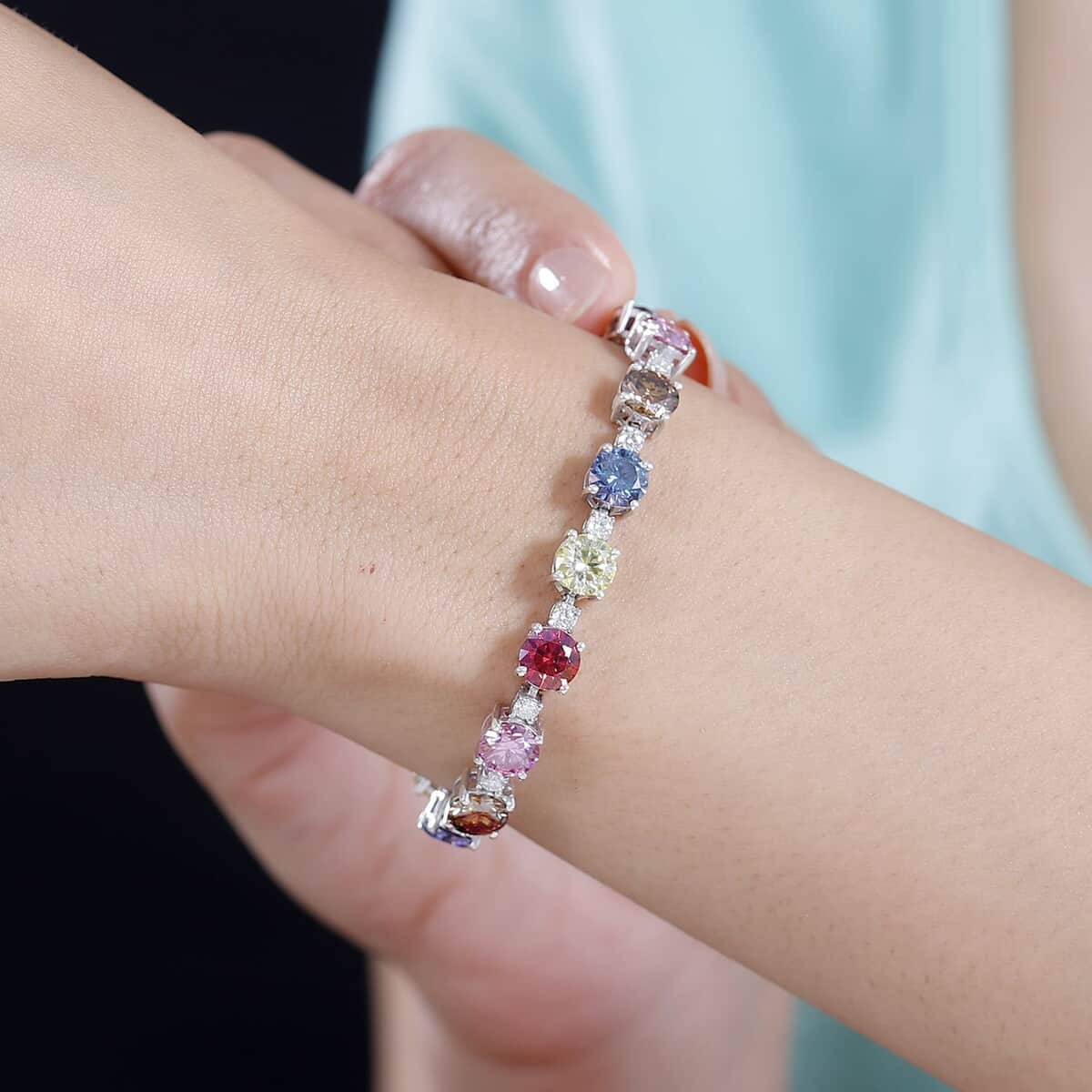 Colors of Moissanite 17.00 ctw Bracelet in Rhodium Over Sterling Silver (6.50 In) image number 2