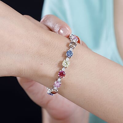 D'Joy Colors of Moissanite 17.00 ctw Rainbow Radiance Bracelet in Rhodium Over Sterling Silver (6.50 In)