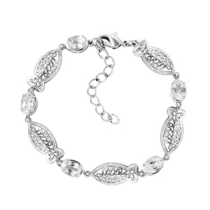Lab Created White Sapphire 5.40 ctw Fish Bracelet in Platinum Over Copper with Magnet (6.50-8.00In)