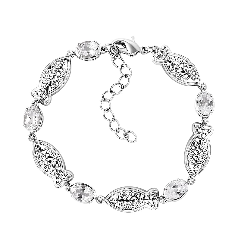 Lab Created White Sapphire 5.40 ctw Fish Bracelet in Platinum Over Copper with Magnet (6.50-8.00In)