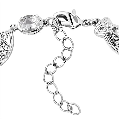 Lab Created White Sapphire 5.40 ctw Fish Bracelet in Platinum Over Copper with Magnet (6.50-8.00In)