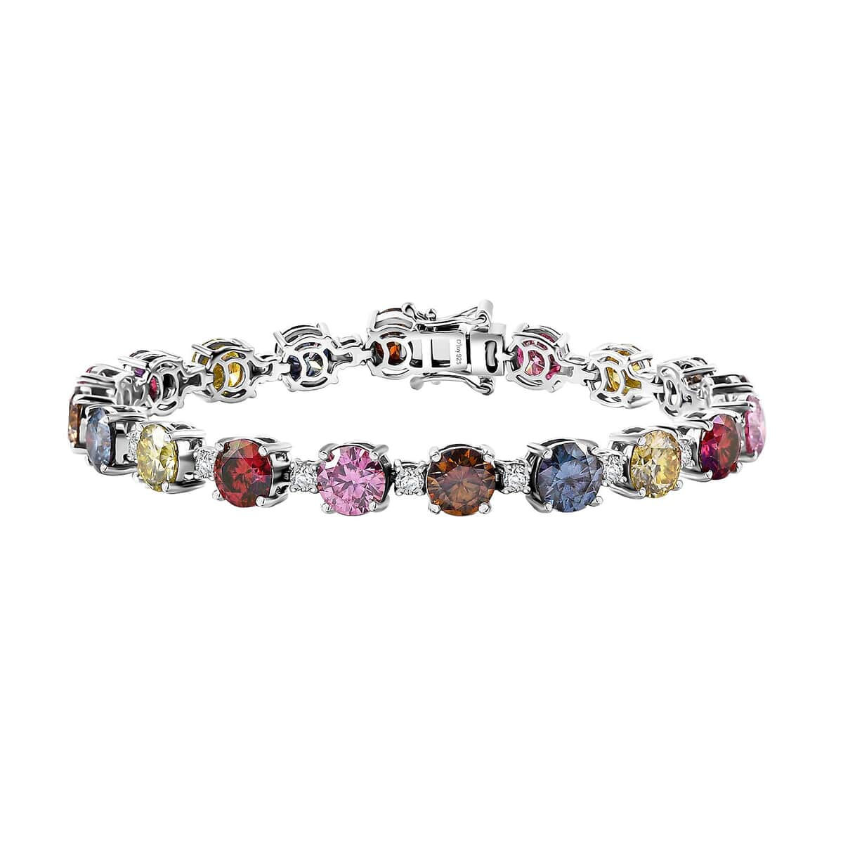 Colors of Moissanite 19.10 ctw Rainbow Radiance Bracelet in Rhodium Over Sterling Silver (7.25 In) image number 0