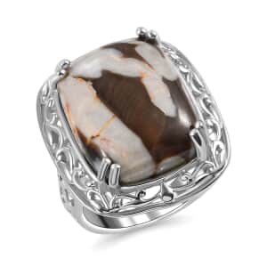 Karis Peanut Wood Jasper 14.85 ctw Solitaire Ring in Platinum Bond (Size 10.0)