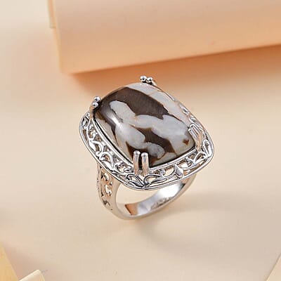 Karis Peanut Wood Jasper 14.85 ctw Solitaire Ring in Platinum Bond (Size 10.0)