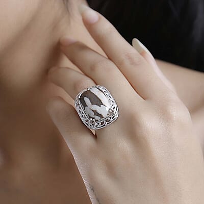 Karis Peanut Wood Jasper 14.85 ctw Solitaire Ring in Platinum Bond (Size 10.0)