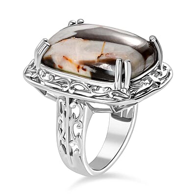Karis Peanut Wood Jasper 14.85 ctw Solitaire Ring in Platinum Bond (Size 10.0)
