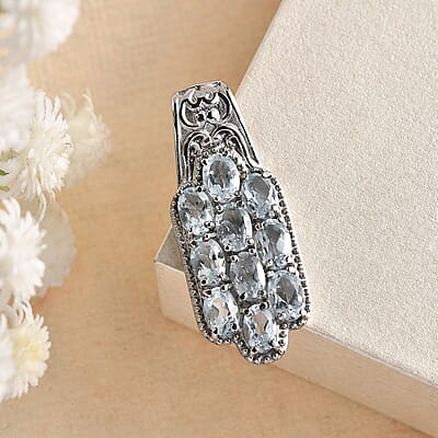 Sky Blue Topaz 6.25 ctw Pendant without Chain in Stainless Steel