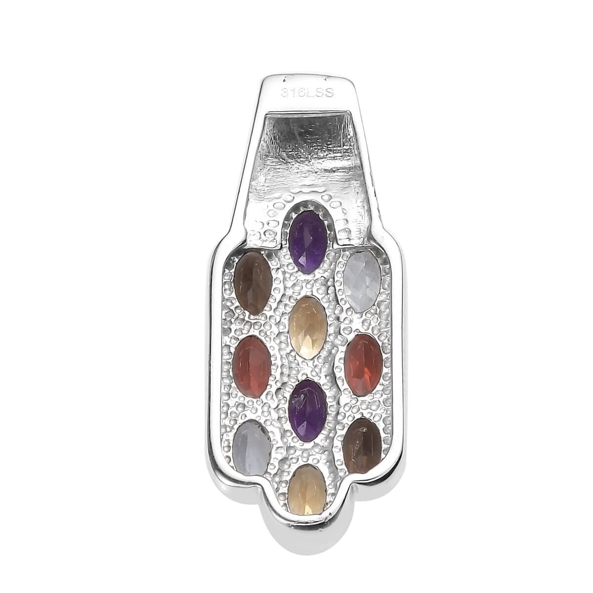 Multi Gemstone 4.60 ctw Pendant in Stainless Steel image number 3