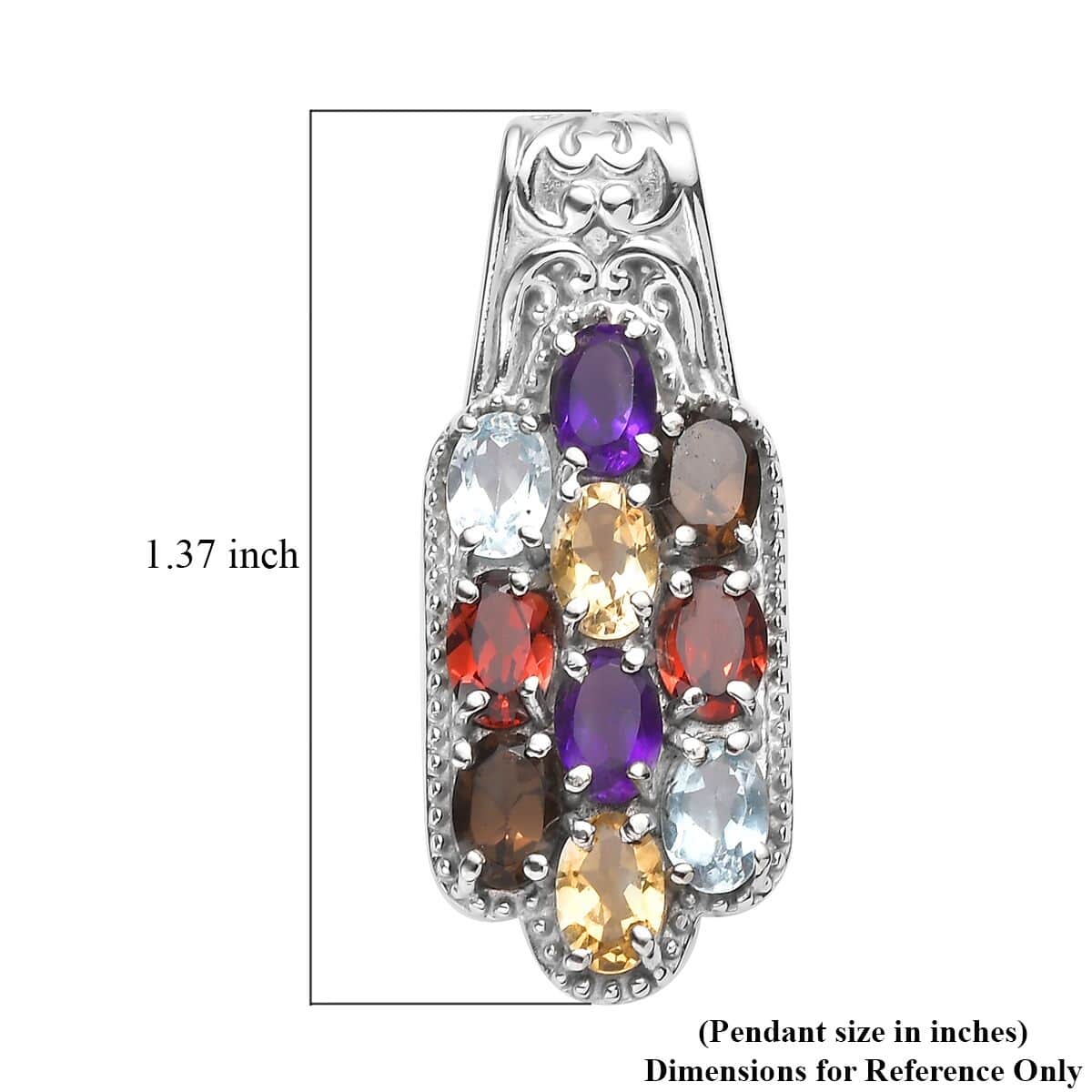 Multi Gemstone 4.60 ctw Pendant in Stainless Steel image number 4