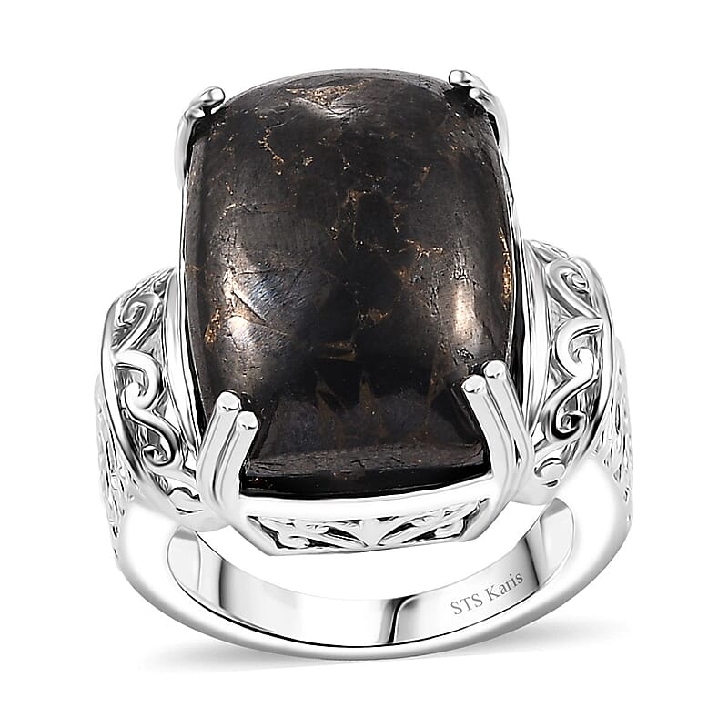 Karis Matrix Silver Shungite 10.50 ctw Solitaire Ring in Platinum Bond (Size 10.0)