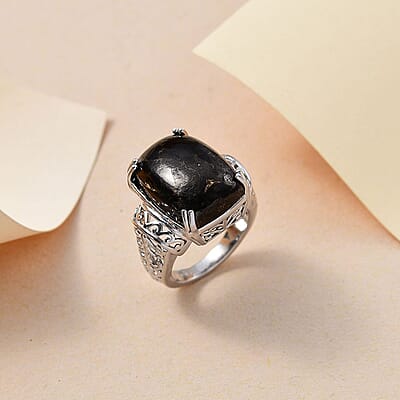 Karis Matrix Silver Shungite 10.50 ctw Solitaire Ring in Platinum Bond (Size 10.0)