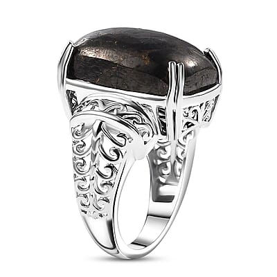 Karis Matrix Silver Shungite 10.50 ctw Solitaire Ring in Platinum Bond (Size 10.0)