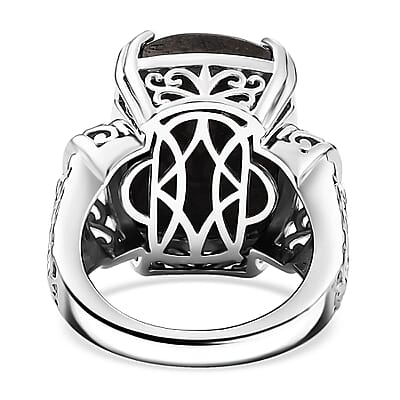 Karis Matrix Silver Shungite 10.50 ctw Solitaire Ring in Platinum Bond (Size 10.0)
