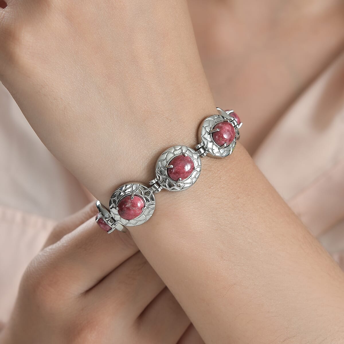 Norwegian Thulite Bracelet in Stainless Steel (6.50 In) 16.65 ctw image number 2