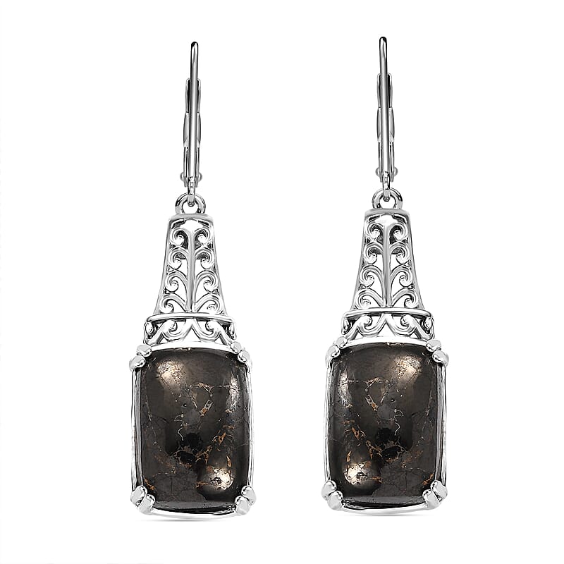 Karis Matrix Silver Shungite 9.35 ctw Lever Back Earrings in Platinum Bond 