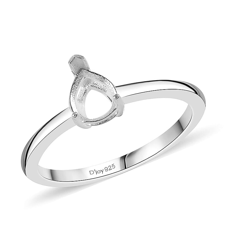 Sterling Silver Mounting Solitaire Ring (Size 7.0) (Pear 7x5 mm)