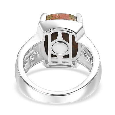 Unakite 6.85 ctw Solitaire Ring in 14K YG Over and Platinum Over Copper with Magnet (Size 10.0)