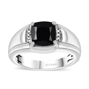 Karis Thai Black Spinel 3.00 ctw Men's Ring in Platinum Bond (Size 10.0) 