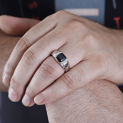 Karis Thai Black Spinel 3.00 ctw Men's Ring in Platinum Bond (Size 10.0) 