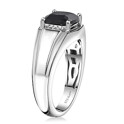 Karis Thai Black Spinel 3.00 ctw Men's Ring in Platinum Bond (Size 10.0) 