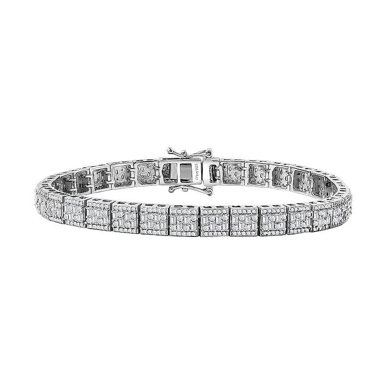 D'Joy Diamond 4.00 ctw Art Deco Bracelet in Rhodium Over Sterling Silver (7.25 In)