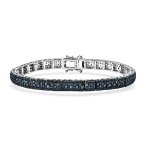 D'Joy Blue Diamond 4.00 ctw Art Deco Bracelet in Rhodium Over Sterling Silver (7.25 In)