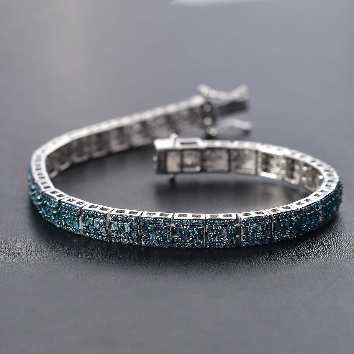 D'Joy Blue Diamond 4.00 ctw Art Deco Bracelet in Rhodium Over Sterling Silver (7.25 In) image number 1