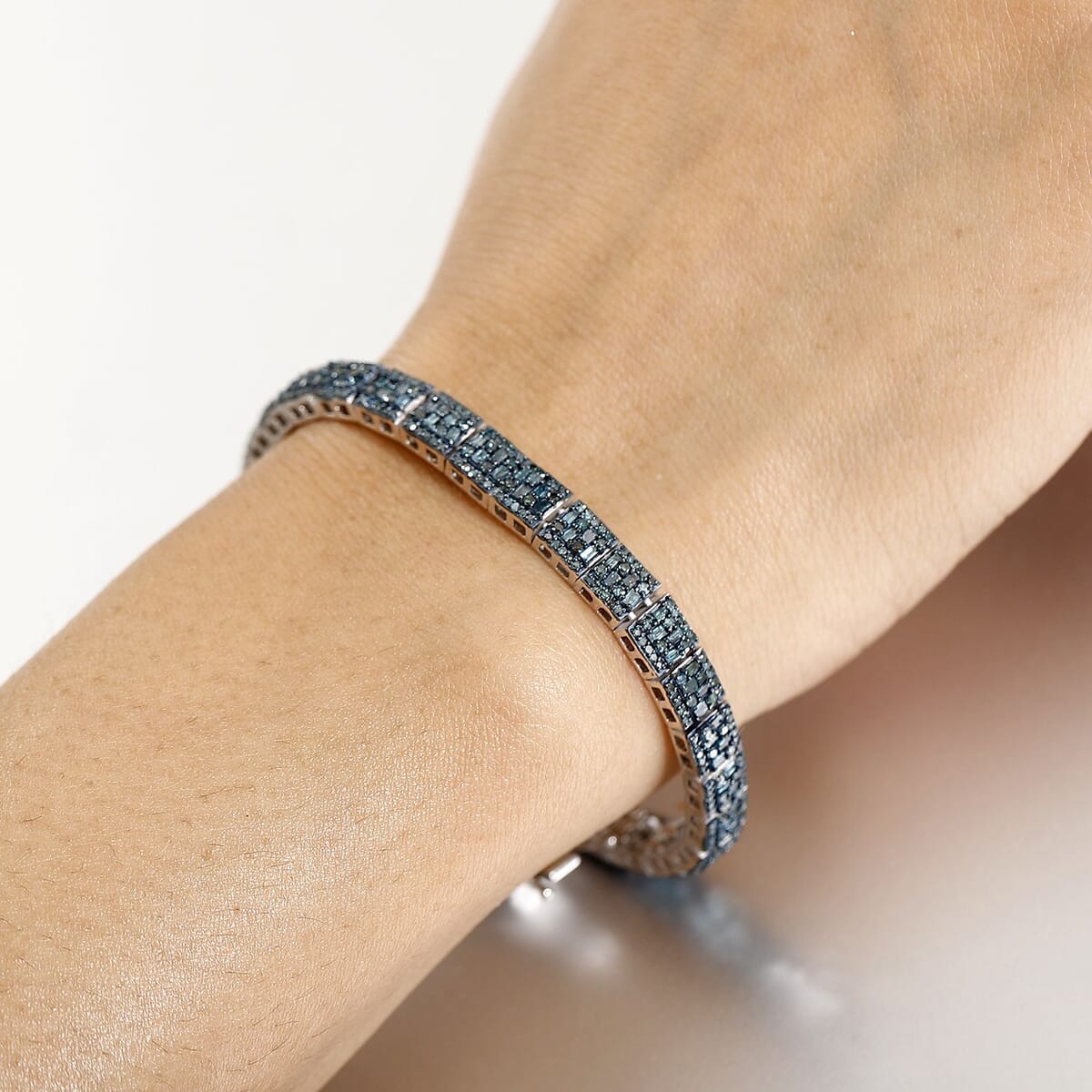 D'Joy Blue Diamond 4.00 ctw Art Deco Bracelet in Rhodium Over Sterling Silver (7.25 In) image number 2