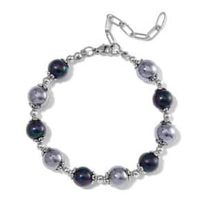 Terahertz 35.00 ctw and Peacock Color Shell Pearl Bracelet in Stainless Steel (7.5-9.5In)