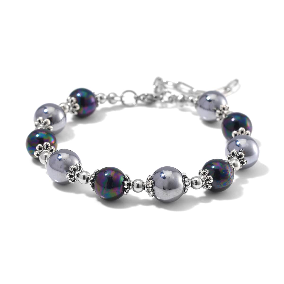 Terahertz 35.00 ctw and Peacock Color Shell Pearl Bracelet in Stainless Steel (7.5-9.5In) image number 2