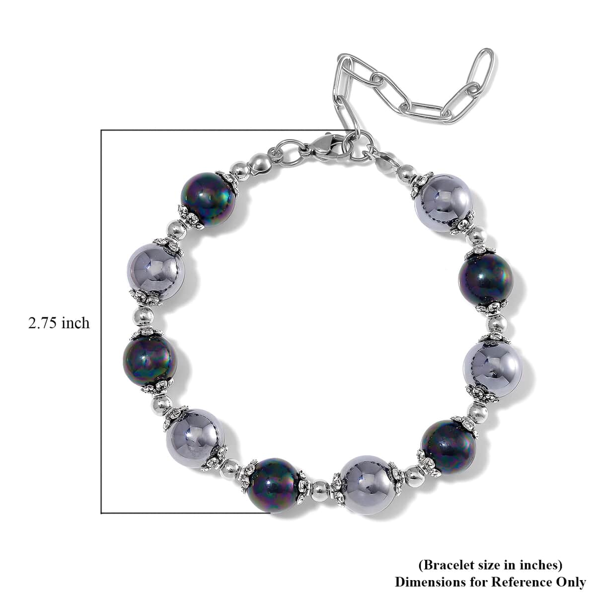 Terahertz 35.00 ctw and Peacock Color Shell Pearl Bracelet in Stainless Steel (7.5-9.5In) image number 5