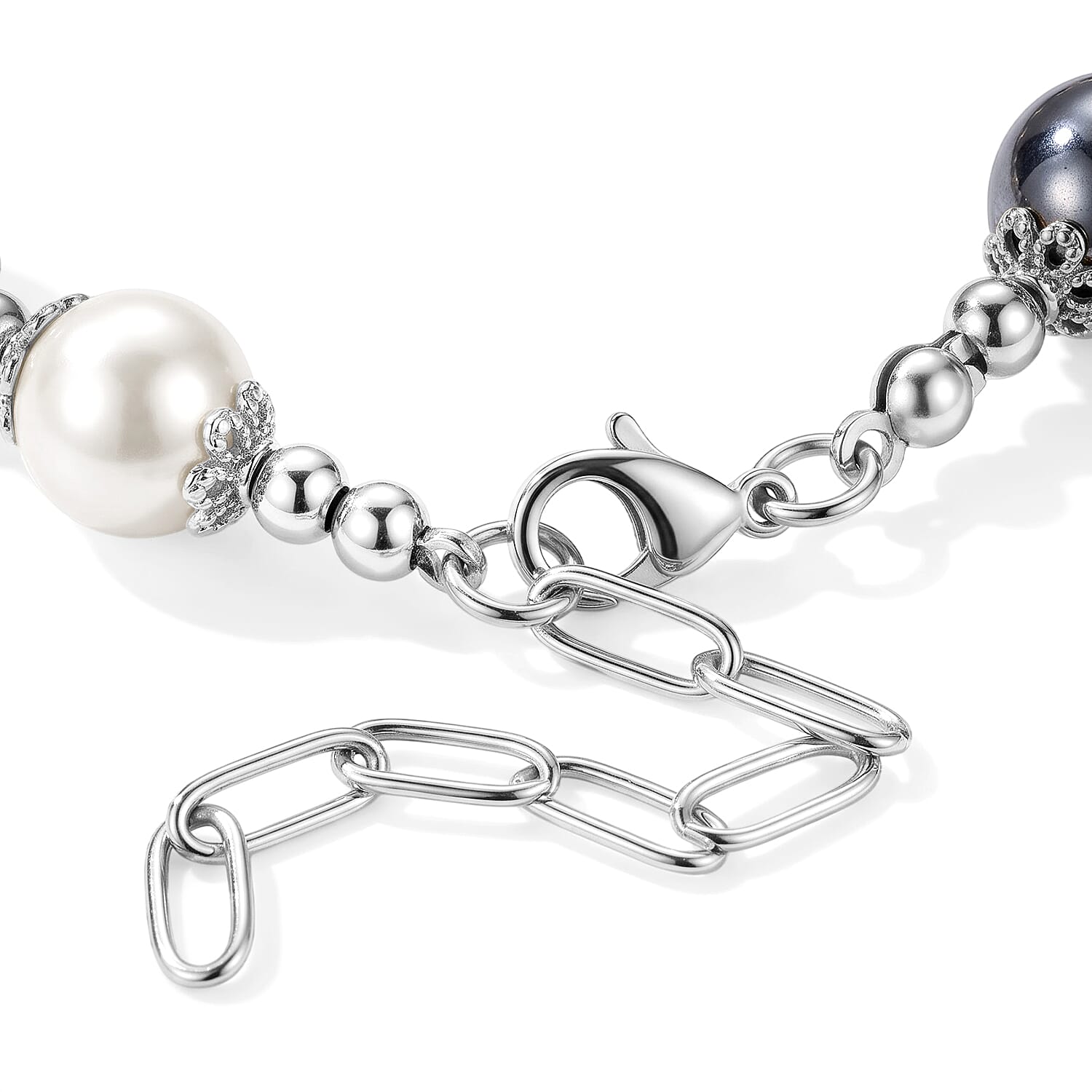 Terahertz 35.00 ctw and White Color Shell Pearl Bracelet in Stainless Steel (7.5-9.5In)