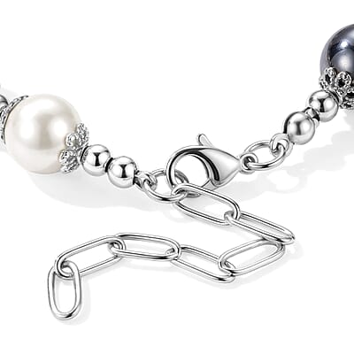 Terahertz 35.00 ctw and White Color Shell Pearl Bracelet in Stainless Steel (7.5-9.5In)