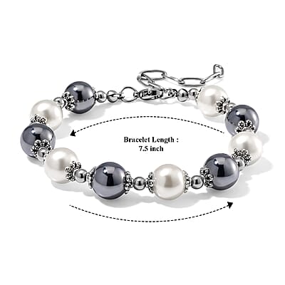Terahertz 35.00 ctw and White Color Shell Pearl Bracelet in Stainless Steel (7.5-9.5In)