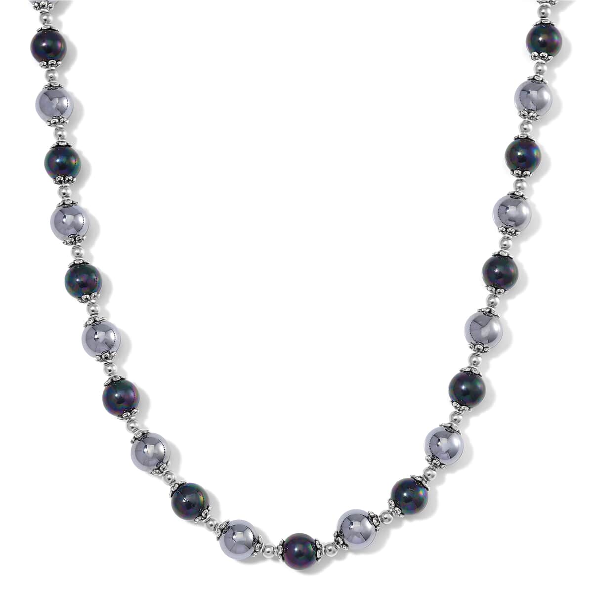 Terahertz 50.00 ctw and Peacock Color Shell Pearl Necklace in Stainless Steel 20-22 Inches image number 0