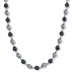 Terahertz 50.00 ctw and Peacock Color Shell Pearl Necklace in Stainless Steel 20-22 Inches